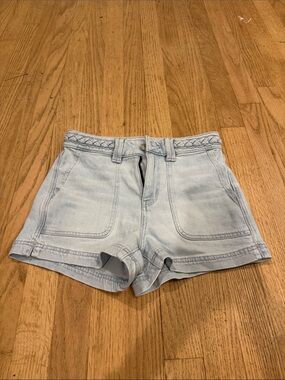 Light Blue Denim Women’s Shorts with Braided Waist